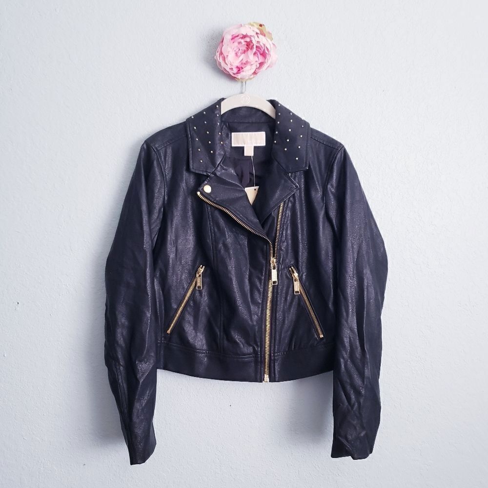 Michael Kors Black Faux Leather Gold Studded Jacket
